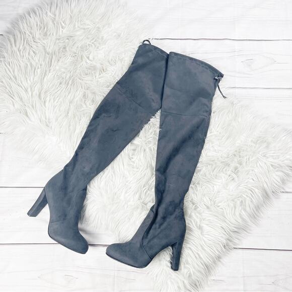 Sam Edelman Kent Over the Knee OTK Grey Faux Suede Heeled Boots Size 6‎ - Picture 2 of 5